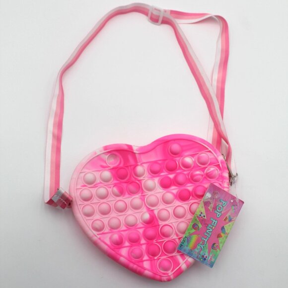 Pink & White Heart Bag Crossbody Strap Purse Pop It Fidget Toy Simple Dimple NEW - Picture 1 of 6